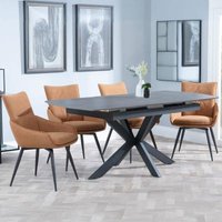 Product photograph of Bari Grey Ceramic Extending Dining Set - Ace Orange Fabric Swivel Dining Chair from Choice Furniture Superstore