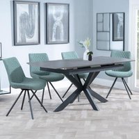 Product photograph of Bari Grey Ceramic Extending Dining Set - Boden Green Fabric Swivel Dining Chair from Choice Furniture Superstore