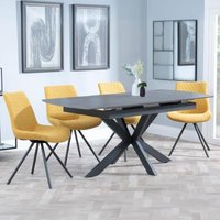 Product photograph of Bari Grey Ceramic Extending Dining Set - Boden Yellow Fabric Swivel Dining Chair from Choice Furniture Superstore
