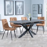 Product photograph of Bari Grey Ceramic Extending Dining Set - Corona Brown Fabric Dining Chair from Choice Furniture Superstore