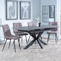 Product photograph of Bari Grey Ceramic Extending Dining Set - Corona Camel Fabric Dining Chair from Choice Furniture Superstore