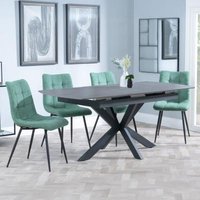 Product photograph of Bari Grey Ceramic Extending Dining Set - Corona Green Fabric Dining Chair from Choice Furniture Superstore