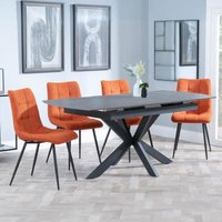 Product photograph of Bari Grey Ceramic Extending Dining Set - Corona Orange Fabric Dining Chair from Choice Furniture Superstore