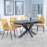 Product photograph of Bari Grey Ceramic Extending Dining Set - Corona Yellow Fabric Dining Chair from Choice Furniture Superstore