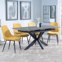 Product photograph of Bari Grey Ceramic Extending Dining Set - Darwin Yellow Fabric Dining Chair from Choice Furniture Superstore