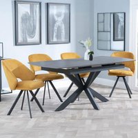 Product photograph of Bari Grey Ceramic Extending Dining Set - Ion Mustard Velvet Fabric Swivel Dining Chair from Choice Furniture Superstore