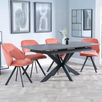 Product photograph of Bari Grey Ceramic Extending Dining Set - Ion Orange Velvet Fabric Swivel Dining Chair from Choice Furniture Superstore