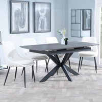 Product photograph of Bari Grey Ceramic Extending Dining Set - Peyton Cream Fabric Dining Chair from Choice Furniture Superstore