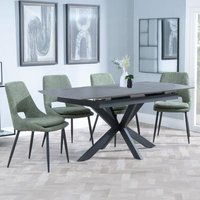 Product photograph of Bari Grey Ceramic Extending Dining Set - Peyton Green Fabric Dining Chair from Choice Furniture Superstore