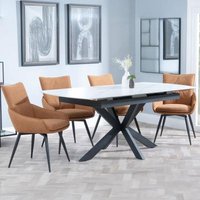 Product photograph of Bari White Ceramic Extending Dining Set - Ace Orange Fabric Swivel Dining Chair from Choice Furniture Superstore