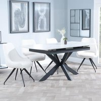 Product photograph of Bari White Ceramic Extending Dining Set - Arctic Cream Velvet Fabric Swivel Dining Chair from Choice Furniture Superstore