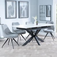 Product photograph of Bari White Ceramic Extending Dining Set - Arctic Grey Velvet Fabric Swivel Dining Chair from Choice Furniture Superstore