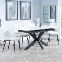 Product photograph of Bari White Ceramic Extending Dining Set - Darwin Cream Fabric Dining Chair from Choice Furniture Superstore