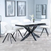 Product photograph of Bari White Ceramic Extending Dining Set - Ion Cream Boucle Teddy Fabric Swivel Dining Chair from Choice Furniture Superstore