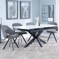 Product photograph of Bari White Ceramic Extending Dining Set - Ion Dark Grey Velvet Fabric Swivel Dining Chair from Choice Furniture Superstore