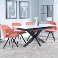 Product photograph of Bari White Ceramic Extending Dining Set - Ion Orange Velvet Fabric Swivel Dining Chair from Choice Furniture Superstore