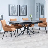 Product photograph of Ripon Black Ceramic Extending Dining Set - Ace Orange Fabric Swivel Dining Chair from Choice Furniture Superstore