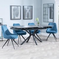 Product photograph of Ripon Black Ceramic Extending Dining Set - Arctic Blue Velvet Fabric Swivel Dining Chair from Choice Furniture Superstore