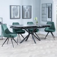 Product photograph of Ripon Black Ceramic Extending Dining Set - Arctic Green Velvet Fabric Swivel Dining Chair from Choice Furniture Superstore