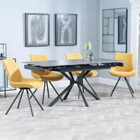 Product photograph of Ripon Black Ceramic Extending Dining Set - Boden Yellow Fabric Swivel Dining Chair from Choice Furniture Superstore