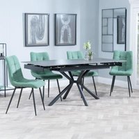 Product photograph of Ripon Black Ceramic Extending Dining Set - Corona Green Fabric Dining Chair from Choice Furniture Superstore