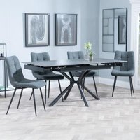 Product photograph of Ripon Black Ceramic Extending Dining Set - Corona Light Grey Fabric Dining Chair from Choice Furniture Superstore