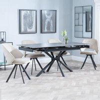 Product photograph of Ripon Black Ceramic Extending Dining Set - Ion Beige Velvet Fabric Swivel Dining Chair from Choice Furniture Superstore