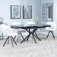 Product photograph of Ripon Black Ceramic Extending Dining Set - Ion Cream Boucle Teddy Fabric Swivel Dining Chair from Choice Furniture Superstore