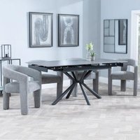 Product photograph of Ripon Black Ceramic Extending Dining Set - Kiefer Grey Boucle Fabric Dining Chair from Choice Furniture Superstore