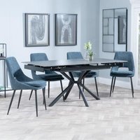 Product photograph of Ripon Black Ceramic Extending Dining Set - Peyton Blue Fabric Dining Chair from Choice Furniture Superstore