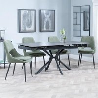 Product photograph of Ripon Black Ceramic Extending Dining Set - Peyton Green Fabric Dining Chair from Choice Furniture Superstore