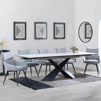 Product photograph of Hayden White Ceramic Extending Dining Set - Ace Grey Fabric Swivel Dining Chair - Get 2 Chairs Free from Choice Furniture Superstore