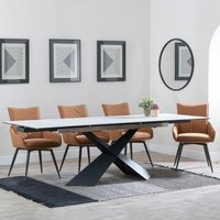 Product photograph of Hayden White Ceramic Extending Dining Set - Ace Orange Fabric Swivel Dining Chair - Get 2 Chairs Free from Choice Furniture Superstore