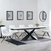 Product photograph of Hayden White Ceramic Extending Dining Set - Arctic Cream Velvet Fabric Swivel Dining Chair - Get 2 Chairs Free from Choice Furniture Superstore