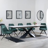 Product photograph of Hayden White Ceramic Extending Dining Set - Arctic Green Velvet Fabric Swivel Dining Chair - Get 2 Chairs Free from Choice Furniture Superstore