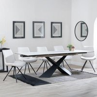 Product photograph of Hayden White Ceramic Extending Dining Set - Boden Cream Fabric Swivel Dining Chair - Get 2 Chairs Free from Choice Furniture Superstore