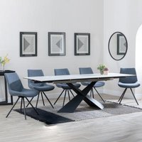 Product photograph of Hayden White Ceramic Extending Dining Set - Boden Dark Grey Fabric Swivel Dining Chair - Get 2 Chairs Free from Choice Furniture Superstore