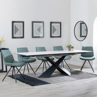 Product photograph of Hayden White Ceramic Extending Dining Set - Boden Green Fabric Swivel Dining Chair - Get 2 Chairs Free from Choice Furniture Superstore