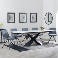 Product photograph of Hayden White Ceramic Extending Dining Set - Boden Grey Fabric Swivel Dining Chair - Get 2 Chairs Free from Choice Furniture Superstore