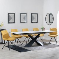 Product photograph of Hayden White Ceramic Extending Dining Set - Boden Yellow Fabric Swivel Dining Chair - Get 2 Chairs Free from Choice Furniture Superstore