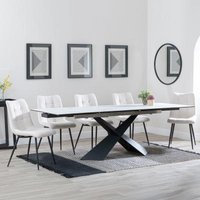 Product photograph of Hayden White Ceramic Extending Dining Set - Corona Beige Fabric Dining Chair from Choice Furniture Superstore