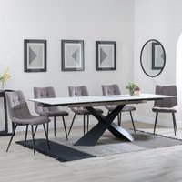Product photograph of Hayden White Ceramic Extending Dining Set - Corona Camel Fabric Dining Chair from Choice Furniture Superstore
