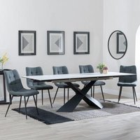 Product photograph of Hayden White Ceramic Extending Dining Set - Corona Light Grey Fabric Dining Chair from Choice Furniture Superstore