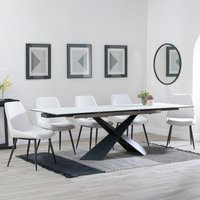 Product photograph of Hayden White Ceramic Extending Dining Set - Darwin Cream Fabric Dining Chair from Choice Furniture Superstore