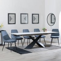 Product photograph of Hayden White Ceramic Extending Dining Set - Darwin Dark Grey Fabric Dining Chair from Choice Furniture Superstore