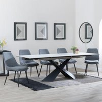 Product photograph of Hayden White Ceramic Extending Dining Set - Darwin Grey Fabric Dining Chair from Choice Furniture Superstore