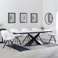 Product photograph of Hayden White Ceramic Extending Dining Set - Ion Cream Boucle Teddy Fabric Swivel Dining Chair - Get 2 Chairs Free from Choice Furniture Superstore
