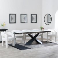 Product photograph of Hayden White Ceramic Extending Dining Set - Kiefer Cream Boucle Fabric Dining Chair from Choice Furniture Superstore