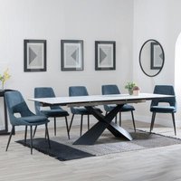 Product photograph of Hayden White Ceramic Extending Dining Set - Peyton Blue Fabric Dining Chair from Choice Furniture Superstore