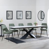 Product photograph of Hayden White Ceramic Extending Dining Set - Peyton Green Fabric Dining Chair from Choice Furniture Superstore